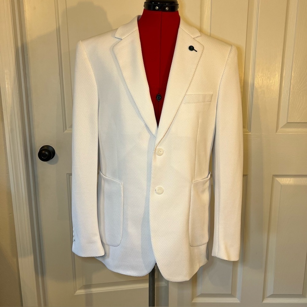 Tom Baine Slim Fit Performance Stretch Waffle Solid Sport Coat White Mens Large